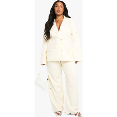 boohoo Dames Plus relaxte op maat gemaakte wijde pijpenbroek | Lemon | Maat: 20