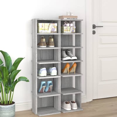 vidaXL - Schoenenrekken - 2 - st - 27,5x27x102 - cm - bewerkt - hout - grijs - sonoma