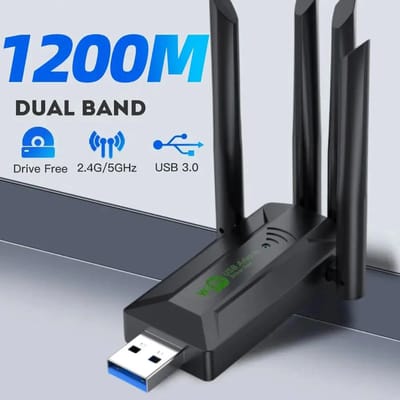 Dual Band USB WiFi Adapter 1200Mbps - 2.4GHz & 5GHz met 4 Antennes voor PC, Laptop & Mini Computer - Snelle Netwerkkaart Ontvanger