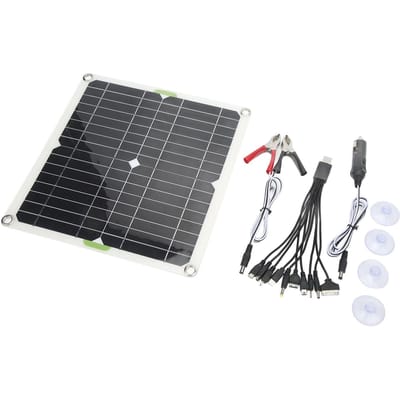 Panneau Solaire Monocristallin 200W avec Pince Batterie Fil Allume-Cigare Harnais USB 10 en 1 gray