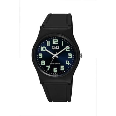 Q&Q VS42J003Y - Horloge - Sport - Analoog - Unisex - Plastic band - Rond - Cijfers - Kunststof - Zwart - Donkerblauw - Crème - 10 ATM