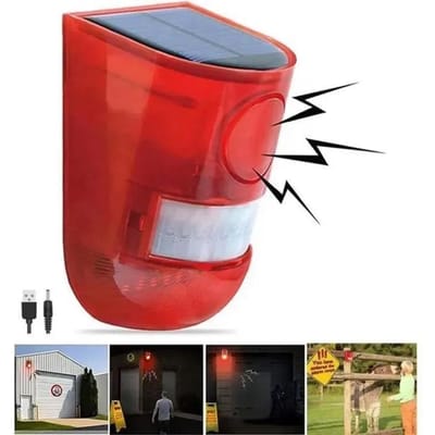 Zonne-geluids- en lichtalarm Bewegingsmelder Sirene 110 decibel Geluidswaarschuwing en 6LED knipperwaarschuwing Systeem