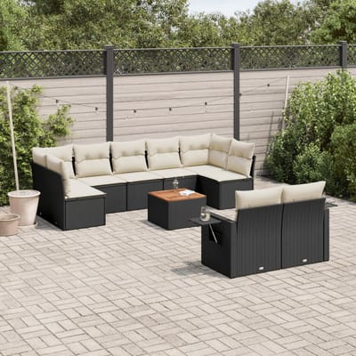 vidaXL - 10-delige - Loungeset - met - kussens - poly - rattan - zwart