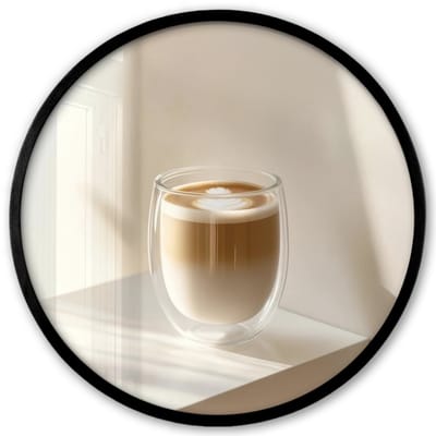 Poster in lijst Rond - Fotolijst 40x40 cm - Posters - Mok - Latte - Minimalistisch - Schaduw - Ronde posterlijst zwart - Decoratie - Wanddecoratie woonkamer - Muurdecoratie slaapkamer