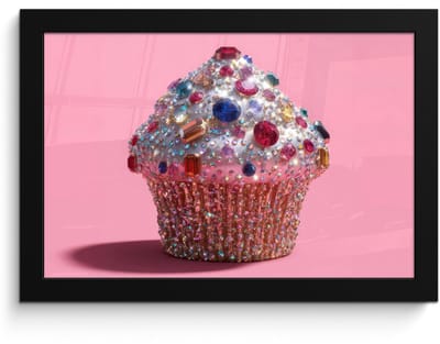 Poster in lijst - Fotolijst 30x20 cm - Posters - Cupcake - Kleurrijk - Edelstenen - Posterlijst zwart - Decoratie - Wanddecoratie woonkamer - Muurdecoratie slaapkamer