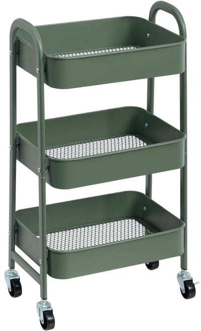 KAD® Keukentrolley - Keukentrolley op Wieltjes - Compacte Serveerwagen - Groen - 42cm x 31cm x 11cm