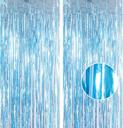 SnelShoppen - 2pcs 1x2.5m Glitter Baby Blue Tinsel Curtain Streamers Decoratieve Foil Gordijnen voor Feest, Baby Shower, Verjaardag en Mermaids