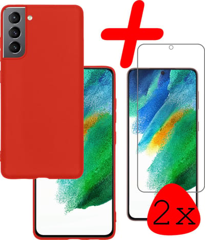 Hoesje Met 2x Screenprotector - Geschikt voor Samsung Galaxy S21 FE - Sterk & Shockproof - Back Cover - Siliconen Case - Telefoon Hoes - Rood