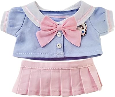 Pluchen Pop Kleding Set 20cm - Blauwe Jas Roze Jurk Zeemanspak - Knuffel Accessoire