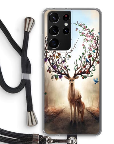 Case Company® - Hoesje met koord geschikt voor Samsung Galaxy S21 Ultra hoesje met Koord - Seasons Change - Telefoonhoesje met Zwart Koord - Bescherming aan alle Kanten en Over de Schermrand