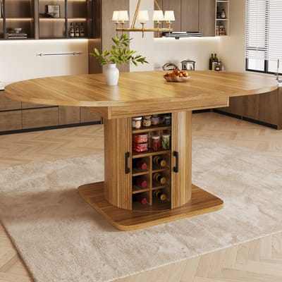 OKWISH Uitschuifbare Eettafel - Verborgen Opbergruimte - Uitneembare Planken - Donkerbruin MDF - 118-158x118x76 cm