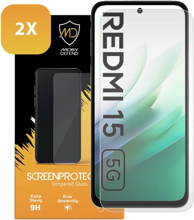 2-Pack MobyDefend Screenprotectors - Geschikt voor Xiaomi Redmi 15 5G - Case-Friendly Screensavers - Gehard Glas