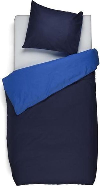 Snoozing Two Tone - Flanel - Dekbedovertrek - Eenpersoons - 140x200/220 cm + 1 kussensloop 60x70 cm - Navy/Meermin
