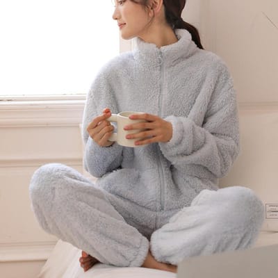 Winter Flanel Lange Mouw Hoge Kraag Broek Pyjama Pak Warm Koraalfleece Dames Pyjama Set Verdikt Los Flanel Huiskleding M gray