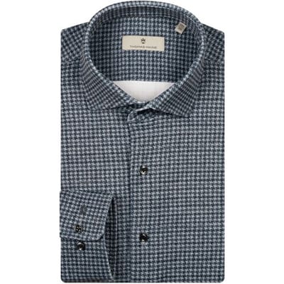 Thomas Maine Overhemd Roma Modern Kent Jersey Pied-de-Poule Pattern Navy / male