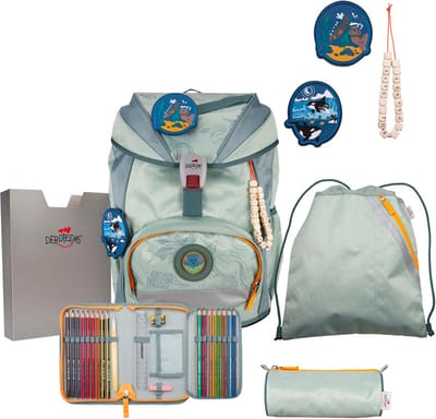 DerDieDas Schooltas ErgoFlex Exklusiv Eco Schulranzenset 5-delig Grey Planet Mintgroen