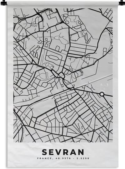Wandkleed - Wanddoek - Kaart - Stadskaart - Sevran - Plattegrond - Frankrijk - 120x180 cm - Wandtapijt