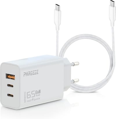 USB C Adapter 3 poorten 65W + 2 Meter USB C Kabel - Oplader - Snellader - USB C Laptop Oplader - Adapter USB C - USB C Lader – Universeel