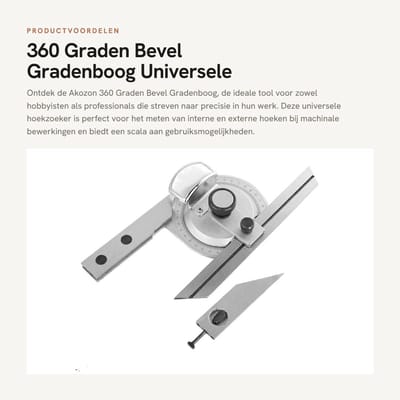 Dailygoods - 360 Graden Bevel Gradenboog - Universele Hoekzoeker - Met Vergrootglas - 31,5 x 12 x 4 cm - Precisie Meetliniaal - Geschikt voor Hoekmeti...