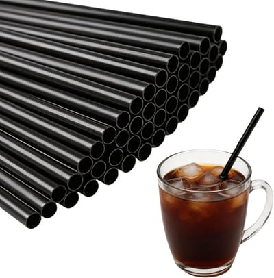 100 stuks zwarte plastic rietjes, 15 x 0,6 cm, grote herbruikbare rietjes, geschikt voor wegwerprietjes voor cocktails, decoratie, koffie, dranken, feesten, thuis, bars en restaurants, biologisch