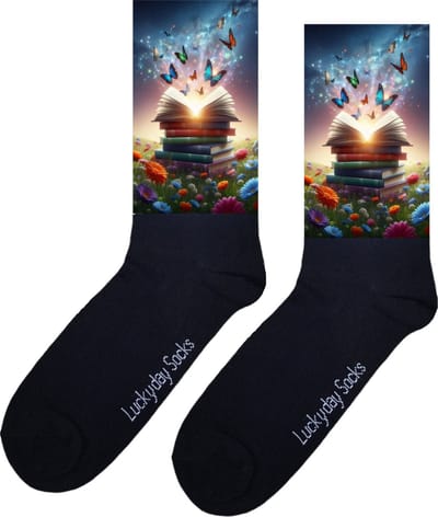 Boek - Opkikker - Grappige sokken - Valentijns cadeau - Verjaardag cadeau - Sinterklaas cadeau - Vinders - Bloemen - Leuke sokken - Vrolijke sokken - Kerst Sokken - Vaderdag - Moederdag - Kerstcadeau - Socks die Happy maken - 37-44