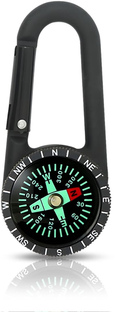 Kompas Sleutelhanger Mini Karabijnhaak - Draagbare Sleutelhouder met Rits - Outdoor Wandelen Kamperen Navigatie Accessoire - Zwart