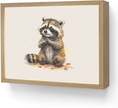Nachtlampje 40x30 cm - Kinder lamp - Wasbeer - Waterverf - Kleuren - Dieren - Kids - Tafellamp kinderkamer draadloos - Slaapkamer lampje - Bedlamp kinderen - Kinderlampje - Wandlamp babykamer - Nachtlampjes