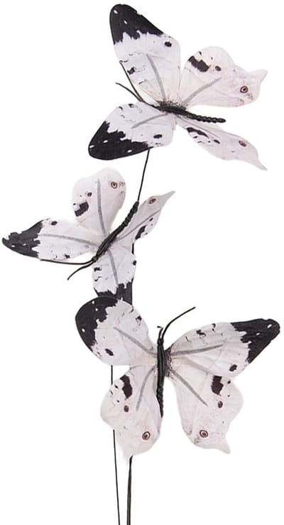 Clayre & Eef Decoratie Tak Vlinder 10x10x65 cm Wit Textiel