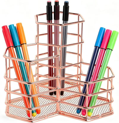Make-up Borstelhouder in Roségoud - Organizer voor Make-up Penselen, Potloodhouder en Bureau Organizer voor een Opgeruimd Bureau en Schoolaccessoires