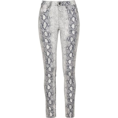 Urban Classics Ladies Snake Stretch Twill Skinny Pants Dames Stoffen broek - gebroken wit/grijs - XL