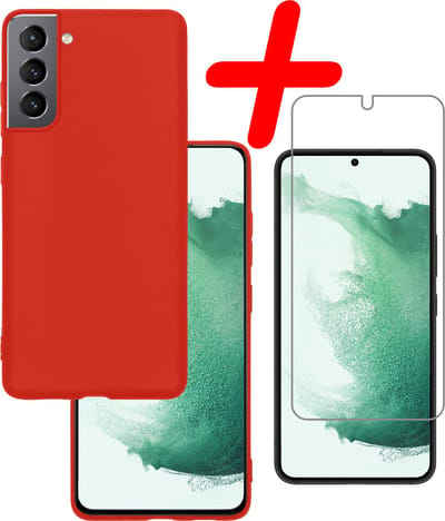 Hoesje Met Screenprotector - Geschikt voor Samsung Galaxy S22 - Sterk & Shockproof - Back Cover - Siliconen Case - Telefoon Hoes - Rood