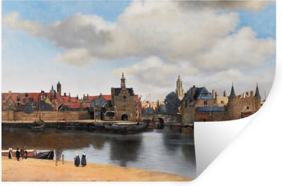 Muurstickers - Sticker Folie - Vermeer - Stad - Oude meesters - Kunst - 30x20 cm - Plakfolie - Muurstickers Kinderkamer - Zelfklevend Behang - Zelfklevend behangpapier - Stickerfolie