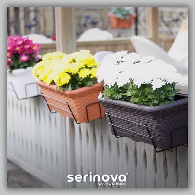 3st Rieten balkon bloembak 6.5L terra cotta kleur kunststof 33x20x18 met drainage