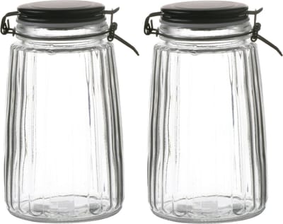 Urban Living Weckpot/inmaakpot - 2x - 1,8L - glas - met beugelsluiting - mat zwarte deksel
