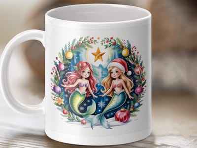 Mok Kerst Zeemeerminnen, Feestelijke Zeemeermin Mok, Zeemeermin Cadeau, Kerst Cadeau Idee, Koffie Mok, Zeemeermin Kerst Mok, Kerstversiering