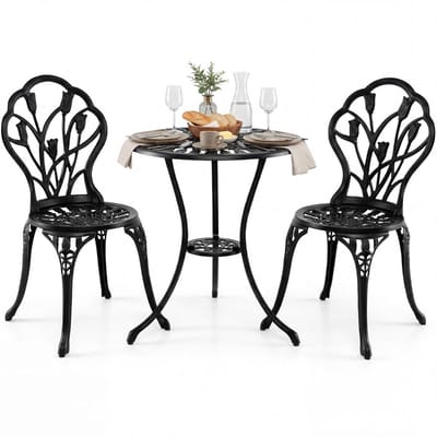 Balkonset 2 personen - Tuinset - Bistroset - Zwart - Weerbestendig - 3 delig - Tuintafel en 2 stoelen - 2 personen - Gecoat staal - Onderhoudsvrij staal
