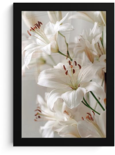 Poster in lijst - Fotolijst 20x30 cm - Posters - Lelies - Boekte - Wit - Meeldraden - Posterlijst zwart - Decoratie - Wanddecoratie woonkamer - Muurdecoratie slaapkamer