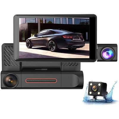 1080P DVR Dashcamera 3-Lens Voor & Binnen & Achtercamera Rijrecorder 4 Inch Scherm Dashcam