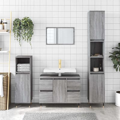 vidaXL - Badkamerkast - 80x33x60 - cm - bewerkt - hout - grijs - sonoma - eikenkleurig