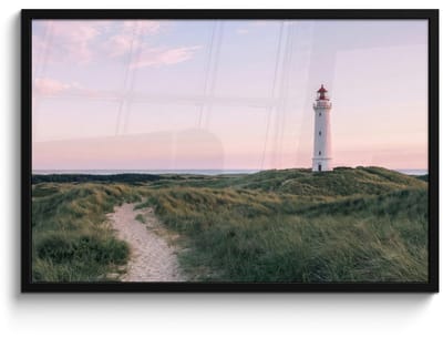 Poster in lijst - Fotolijst 90x60 cm - Posters - Vuurtoren - Duinlandschap - Zee - Posterlijst zwart - Decoratie - Wanddecoratie woonkamer - Muurdecoratie slaapkamer