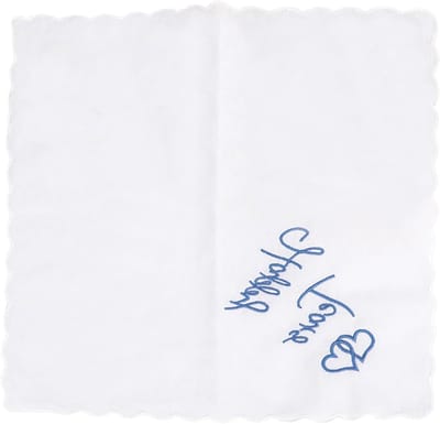Emotionele Witte Katoenen Huwelijkszakdoek, Gegraveerd Cadeau voor Bruid, Moeder en Vader, Perfect voor Iets Blauws en Herinneringen
