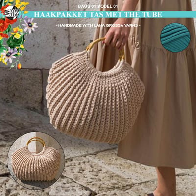 Haakpakket tas met The Tube garen model 1 van Lana Grossa Bags 01 - petrol