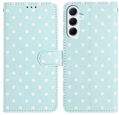 Hoesje Geschikt voor Samsung Galaxy A37 | Polka Dot Wallet Book Case | Portemonnee Hoesje | 3 Pasjes | Magneetsluiting | Stand Functie | Blauw