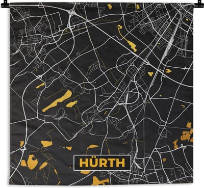 Wandkleed - Wanddoek - Goud – Duitsland – Plattegrond – Gold – Stadskaart – Kaart – Hürth - 180x180 cm - Wandtapijt