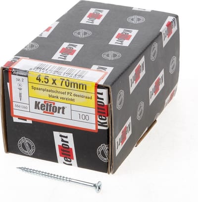 Kelfort Spaanplaatschroef platverzonken kop verzinkt pozidriv deeldraad 4.5 x 70mm (Prijs per 100 stuks)