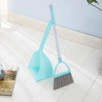 Kinderen Stoffer en Blik Set Zachte Borstel Plastic Kleine Bezem Stoffer voor Baby Kinderen Speelgoed Kleuterschool Groen groen