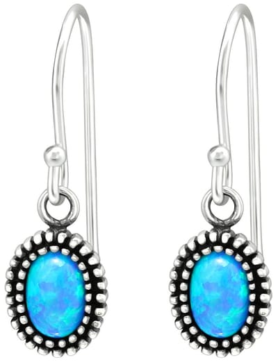 Joy|S - Zilveren ovale bedel oorbellen - oorhangers - ovaal geoxideerd - blauw opaal
