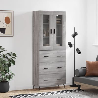 vidaXL - Hoge - kast - 69,5x34x180 - cm - bewerkt - hout - grijs - sonoma - eikenkleurig