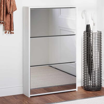 vidaXL - Schoenenkast - met - spiegel - 3-laags - hoogglans - wit - 63x17x102,5 - cm