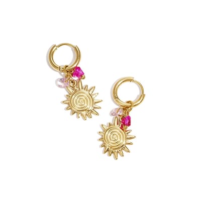 Boho Oorbellen Zon Bedel - Goudkleurig/Roze - Kleurvast Stainless Steel - Trendy Zomerse Oorringen - Cadeau